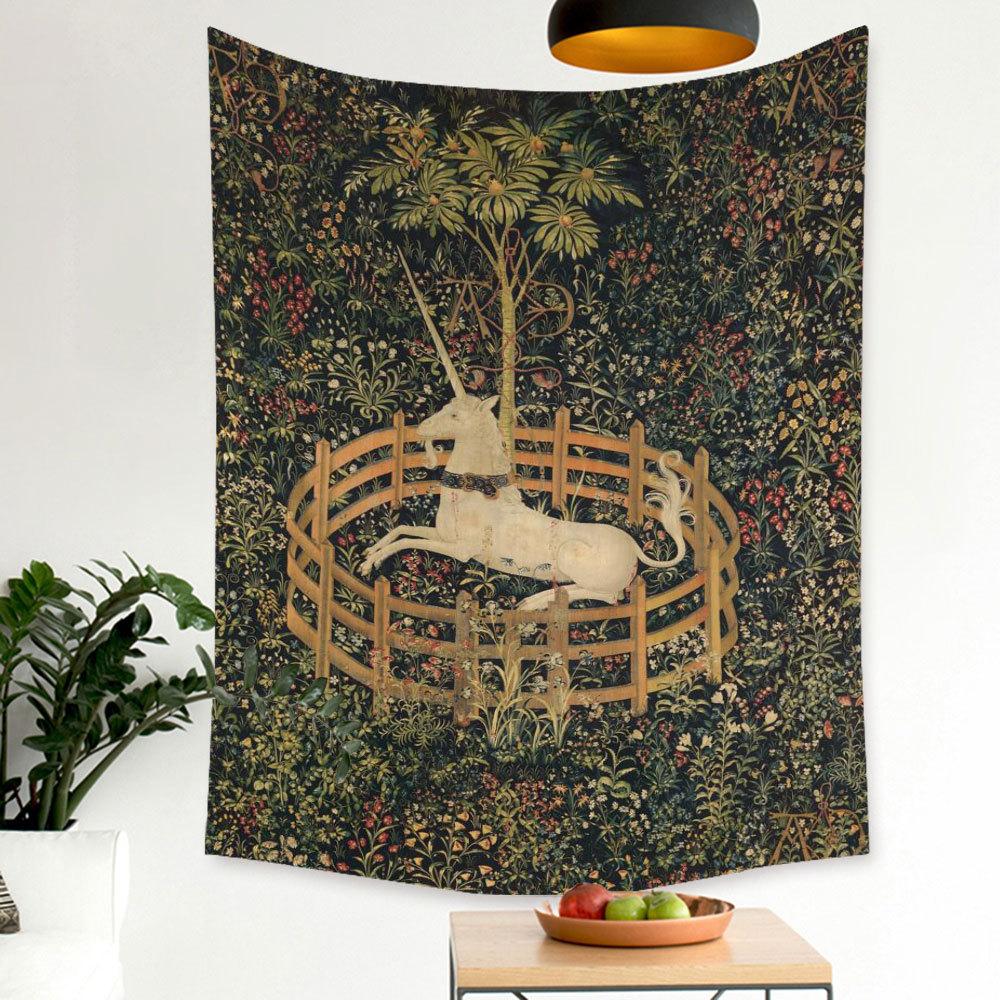 The Unicorn In Captivity Wall Tapestry Cover Beach Towel Picnic Yoga Mat Home Decoration Animal Wall Covering Blanket