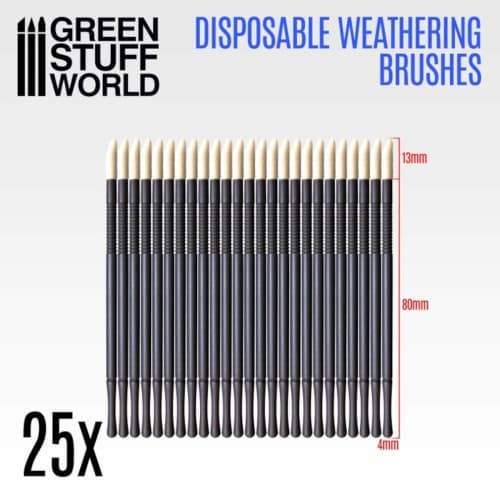 Green Stuff World Disposable Weather-Resistant Sponge Brushes, 25-Pack, Hobby Tool, GSWD-2420