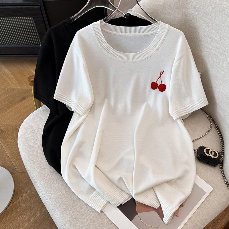 Plus Size Women s Summer Ice Silk Knit Slimming T-Shirt (Short Sleeve) 4XL белый