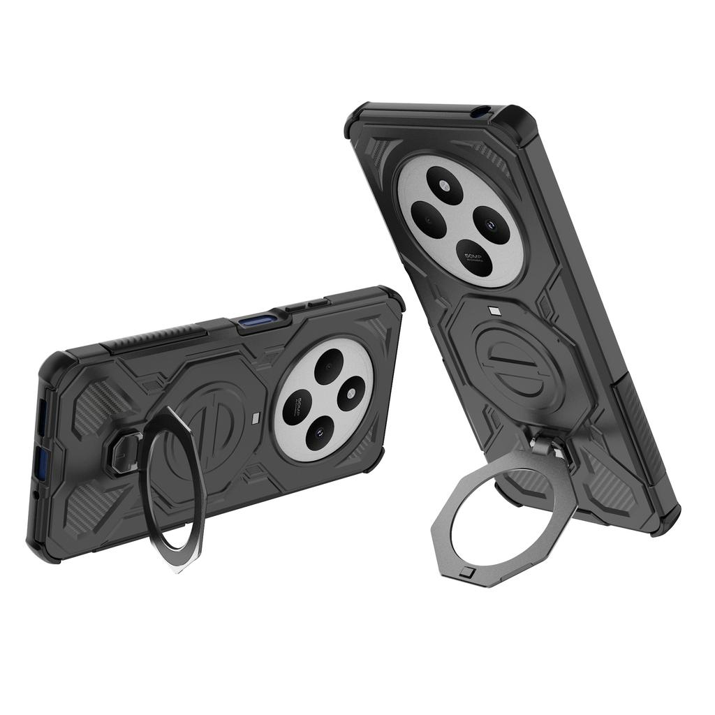 Magnetic Case for Xiaomi Redmi 14C 4G/14R 5G/Poco C75 4G Rotating Metal Kickstand PC+TPU Phone Back Cover