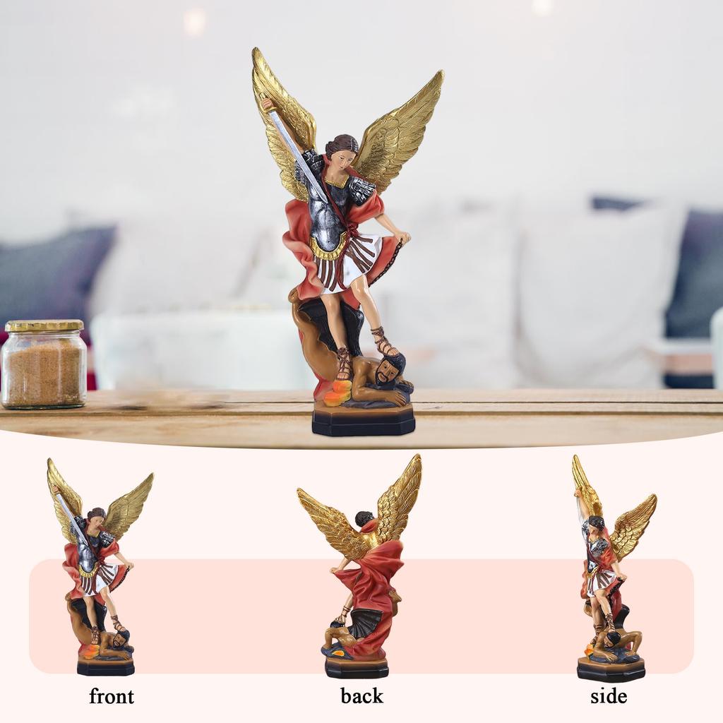 Resin Religious Angel Sculpture Desktop Ornament Holy Angel Michael Sculpture Christmas Gift Home Decor for Office Study
