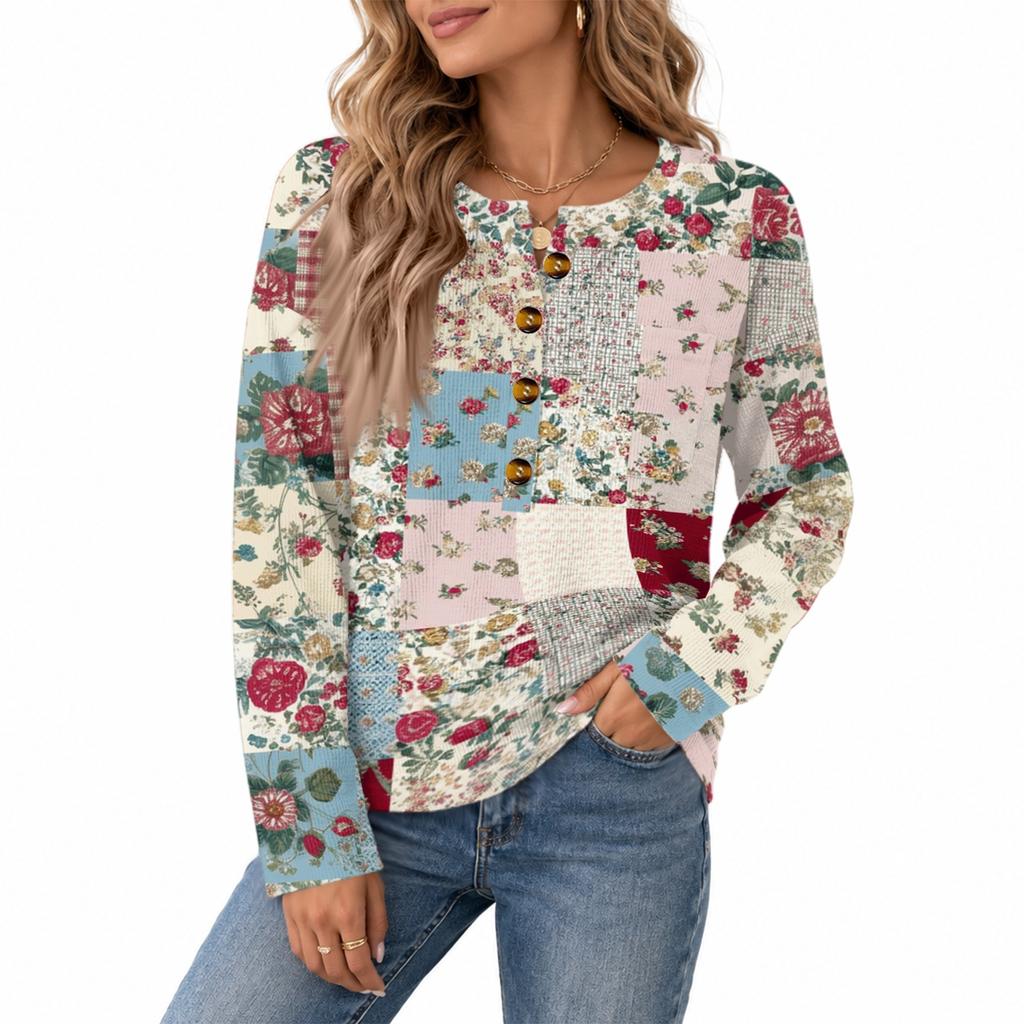 Women's Fashion Button Neck Knit Long Sleeve Casual Top for Everyday Wear