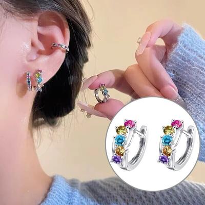 Luxury Colorful Crystal Rhinestone Earrings Female Fashion Copper Round Hoop Earrings For Women Girls Trendy Jewelry Bijoux Gift