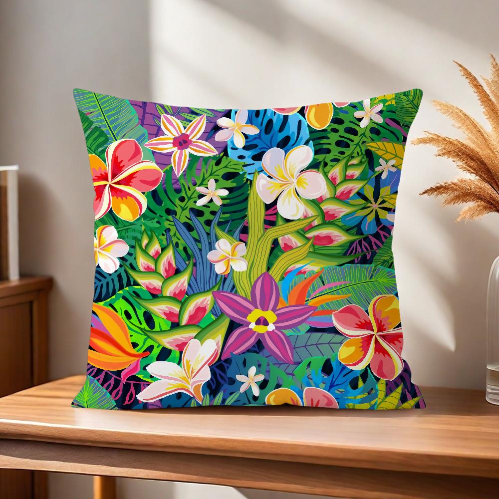 Fashion Tropical Jungle Flowers Plants Comfortable Soft Pillow Case for Sofa Living Room Home Office Decor and Protective Covers