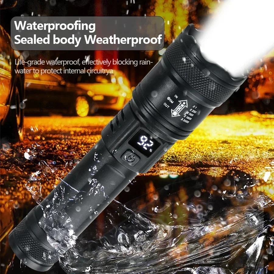 High Strong Power LED Flashlight Bright Tactical Torch with Display Light USB Charging Camping Fishing Emergency Zoom Lantern