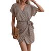 Fashion Dress with Belt Short Sleeve Floral Sundress Summer Imported Mid-Length Skirt