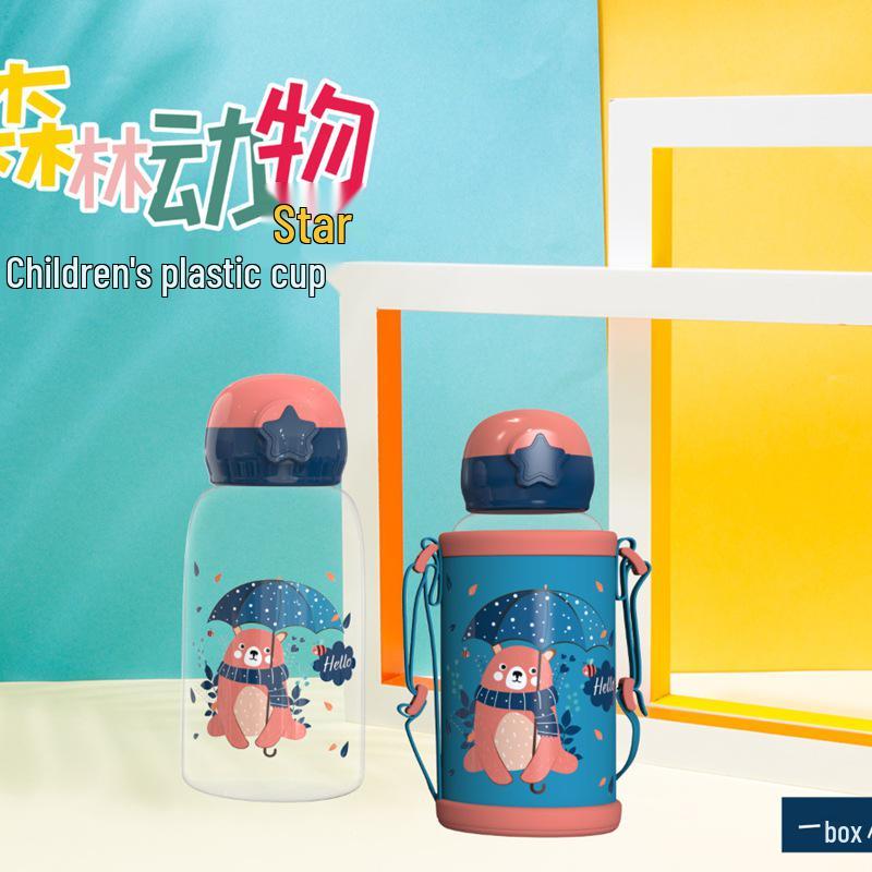 Children's Cartoon Antler Straw Cup - Portable Summer Outdoor Plastic Water Cup with Strap