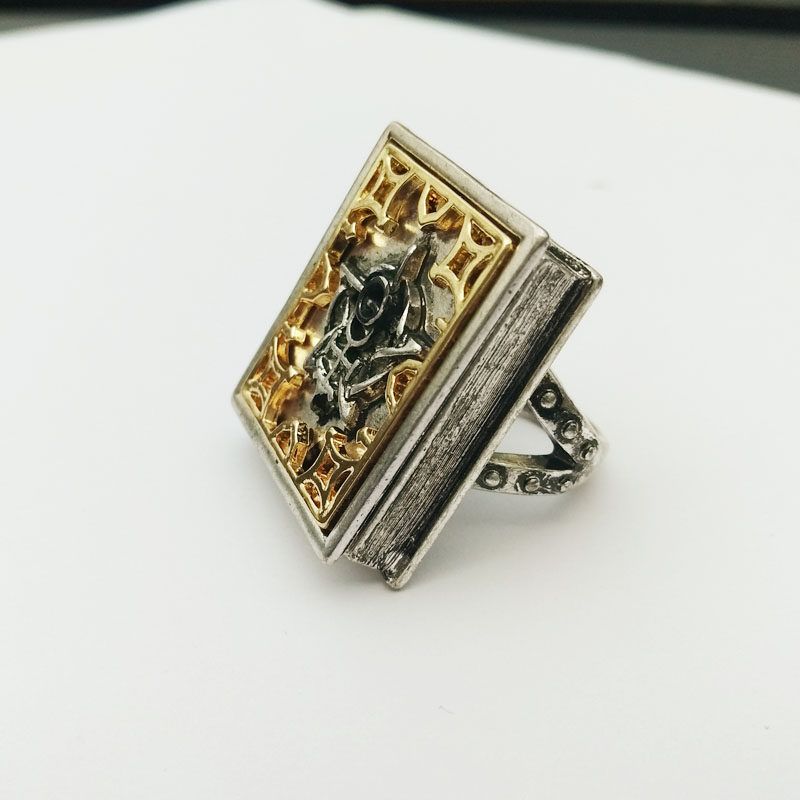 

European and American Single Ancient Carving Can Open Book Couple Ring Ring, Image Color, 17.5mm