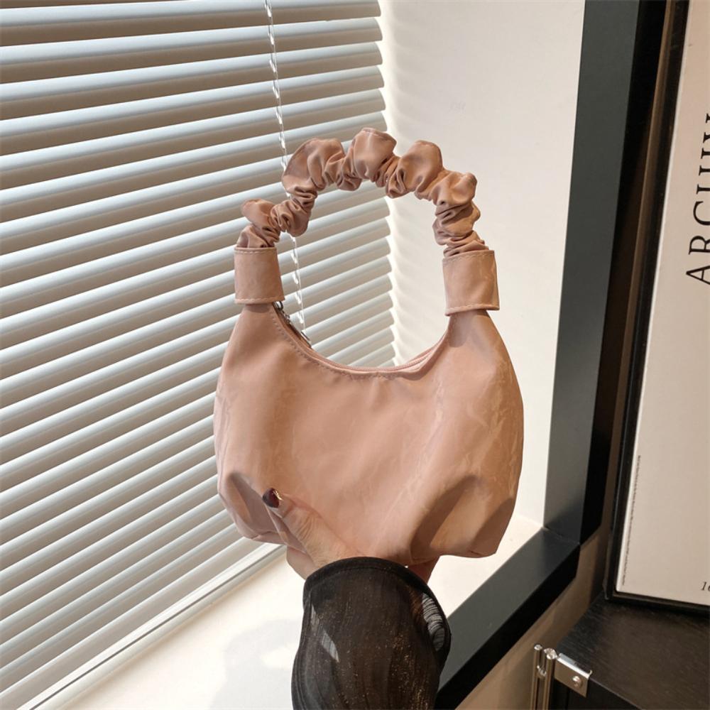 Mini Pleated Handbag for Women Solid Color PU Bag Leisure Armpit Shopping Shoulder Bags Dumpling Handbag Female Underarm Bags