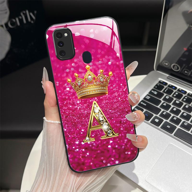Für Samsung M21 M31 M21S M31S Hülle Modische Buchstaben Hartes Gehärtetes Glas Rückseitenabdeckungen Für Samsung Galaxy M30s M 31 M 21 Handyhülle