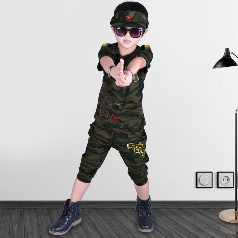 Boys Clothing Sets Fashion Summer Solid Cotton Camouflage T-shirts + Pants Kids Boys Suit Casual Style Children Sets
