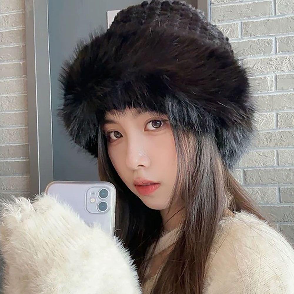 Windproof Bucket Hats Solid Color Warm Hat Women's Fashion Dome Cap Unisex