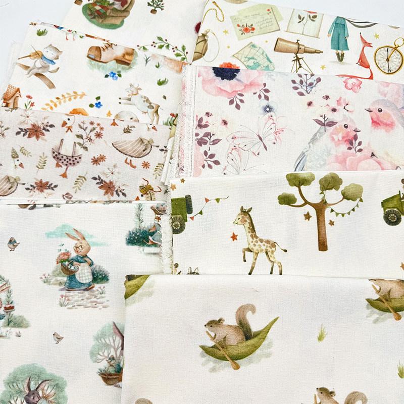 0.5m/1m/2m Cartoon Fairy Tale Printed Encrypted Cotton Linen Fabric for Tablecloths Curtains Sofa Covers Handmade DIY Fabrics