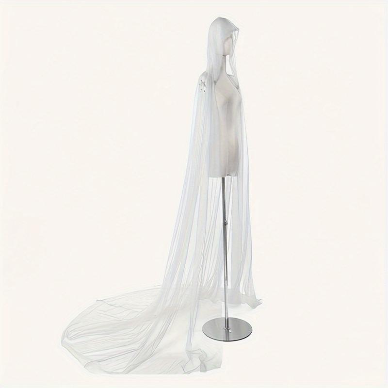 

1 шт. Свадебная вечеринка Хэллоуин Плащ Полиэстер Длинный с капюшоном Винтажный Прозрачный Тюлевый Плащ Элегантный Однотонный Костюмный Плащ 150x240cm белый