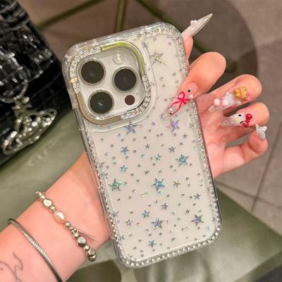 Laserstjärna Glittrande Diamant Telefonfodral för Apple 17PRO Enkelt Air Goddess Ins Stil Inlagt med Strass Telefonfodral