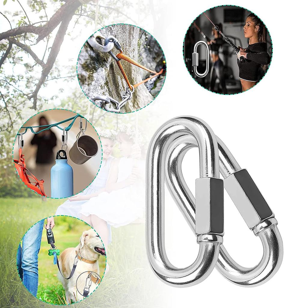 20PCS Stainless Steel Carabiner Quick Oval Screwlock Link Lock Ring Hook M3 5 Multifunctional for Outdoor Camping Hiking