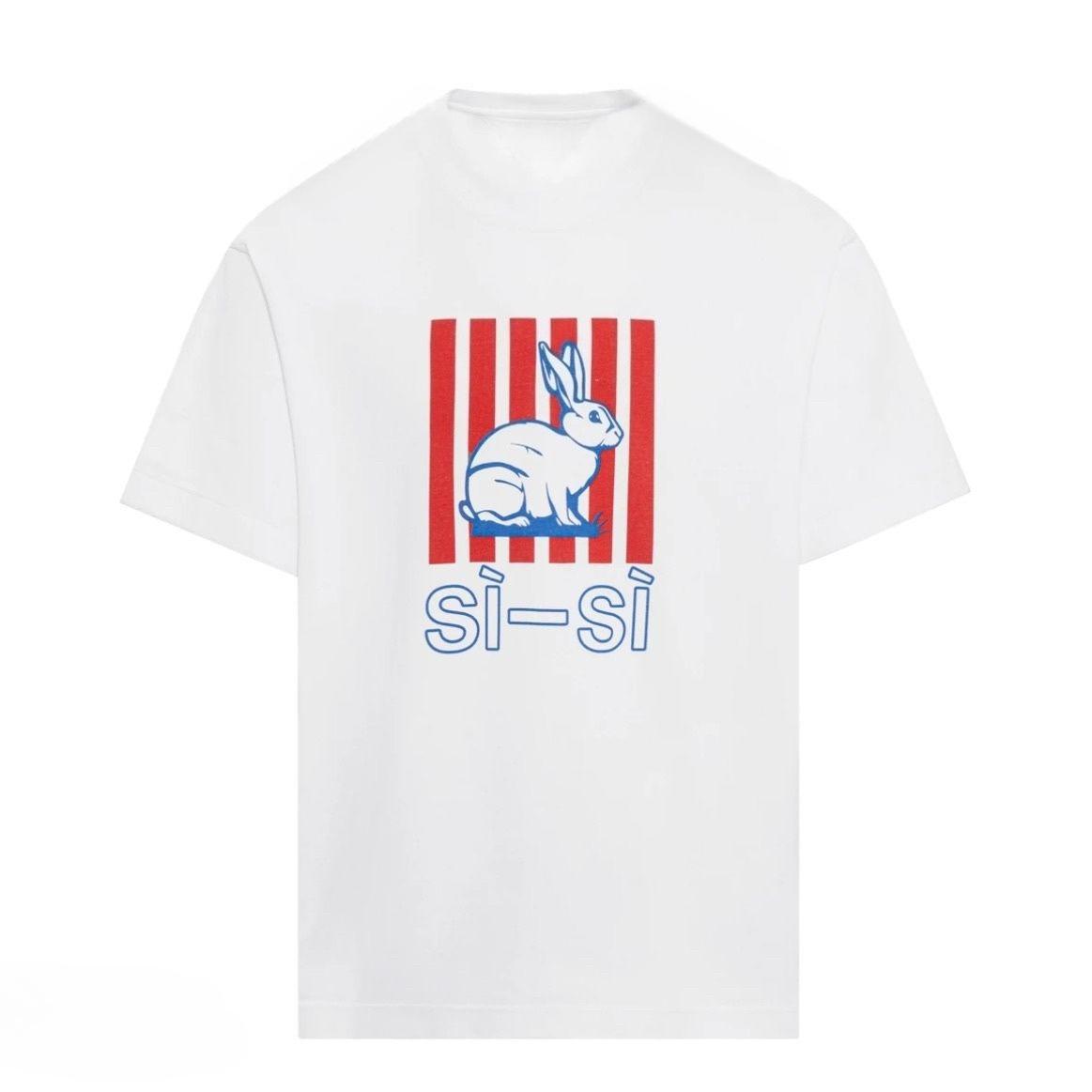 2026 Spring Summer Fashion Versatile Crew Neck White Rabbit Print Short Sleeve Unisex TShirt S