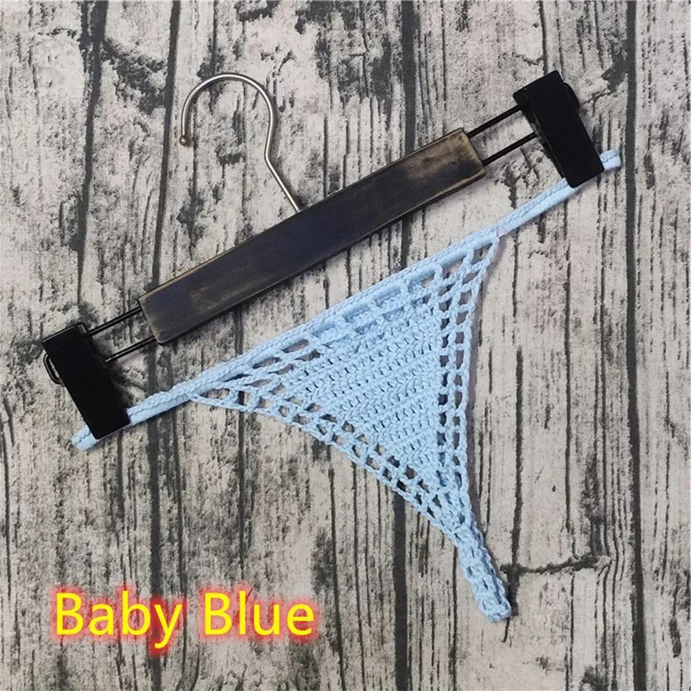 1pc Hand Crochet Sexy Women Bikini Thongs T Back G strings Panties Lingerie Solid Female Briefs Underwear