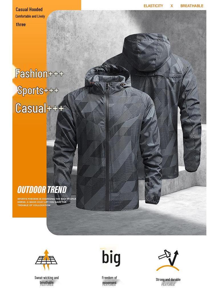 Herren Frühling/Herbst Schnelltrocknender Dünner Windbreaker: Lässige Outdoor-Sportjacke zum Wandern