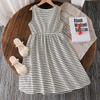 Girls' Fashionable Dress 2025 Summer Children's Casual Striped Sleeveless Dress