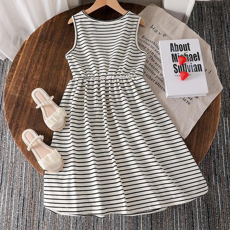 Girls' Fashionable Dress 2025 Summer Children's Casual Striped Sleeveless Dress