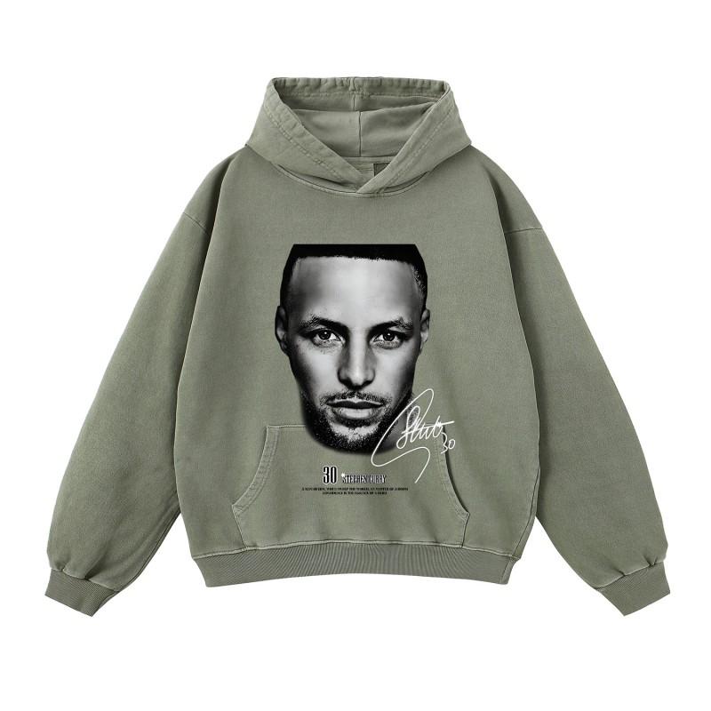 Mens Oversized Cotton Hoodie Streetwear Loose Fit Heavyweight Sweatshirt With Distressed Wash Effect