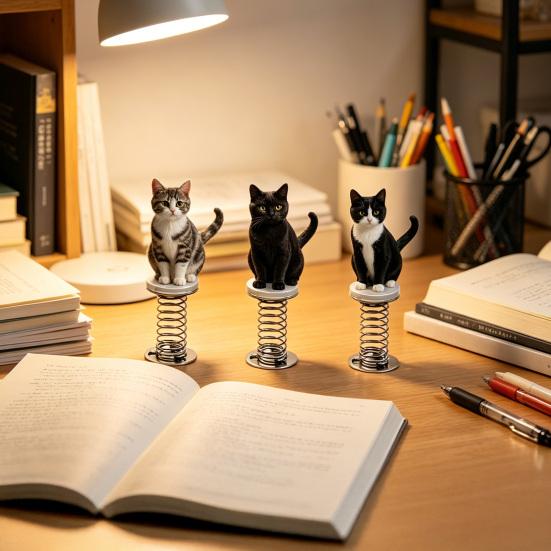 Cat Spring Car Rocking Black White Cat Figurine 2d Flat Acrylic Swaying Dashboard