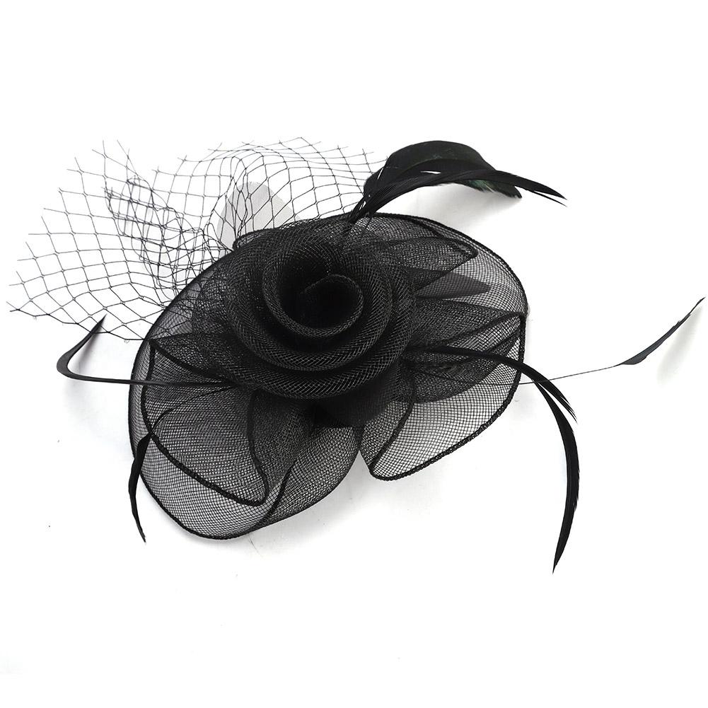 Ladies Gauze Hat Bridal Wedding Birdcage Fascinator Hair Accessory (Red)