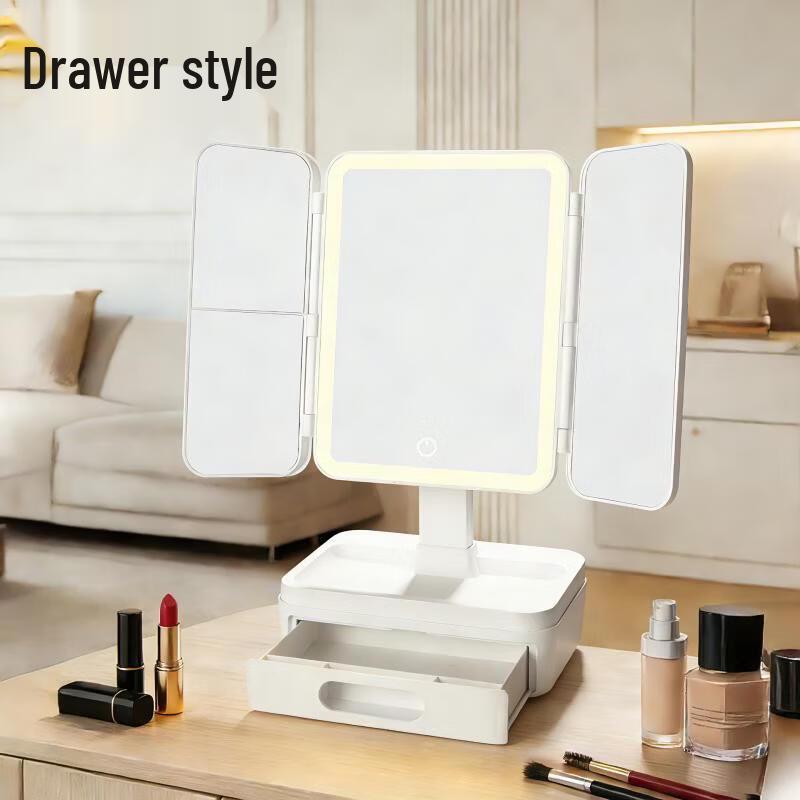

oeny Folding Makeup Mirror with Storage and Drawer, Rechargeable