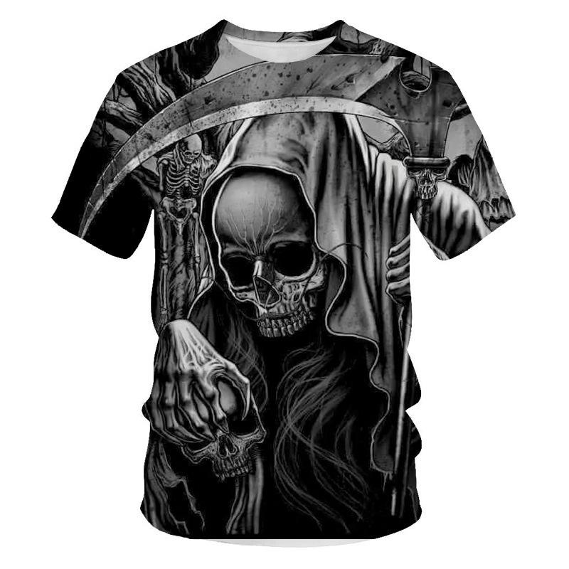 Gothic Grim Reaper Skull Print Short Sleeve T-Shirt