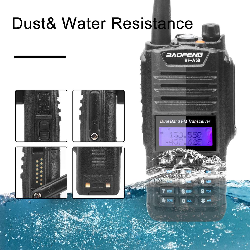 Baofeng Walkie Talkie BF-A58 IP57 Waterproof VHF UHF Dual Band 5W 128Ch FM Dustproof Shatter Resistent Two Way Radio W/ Headset