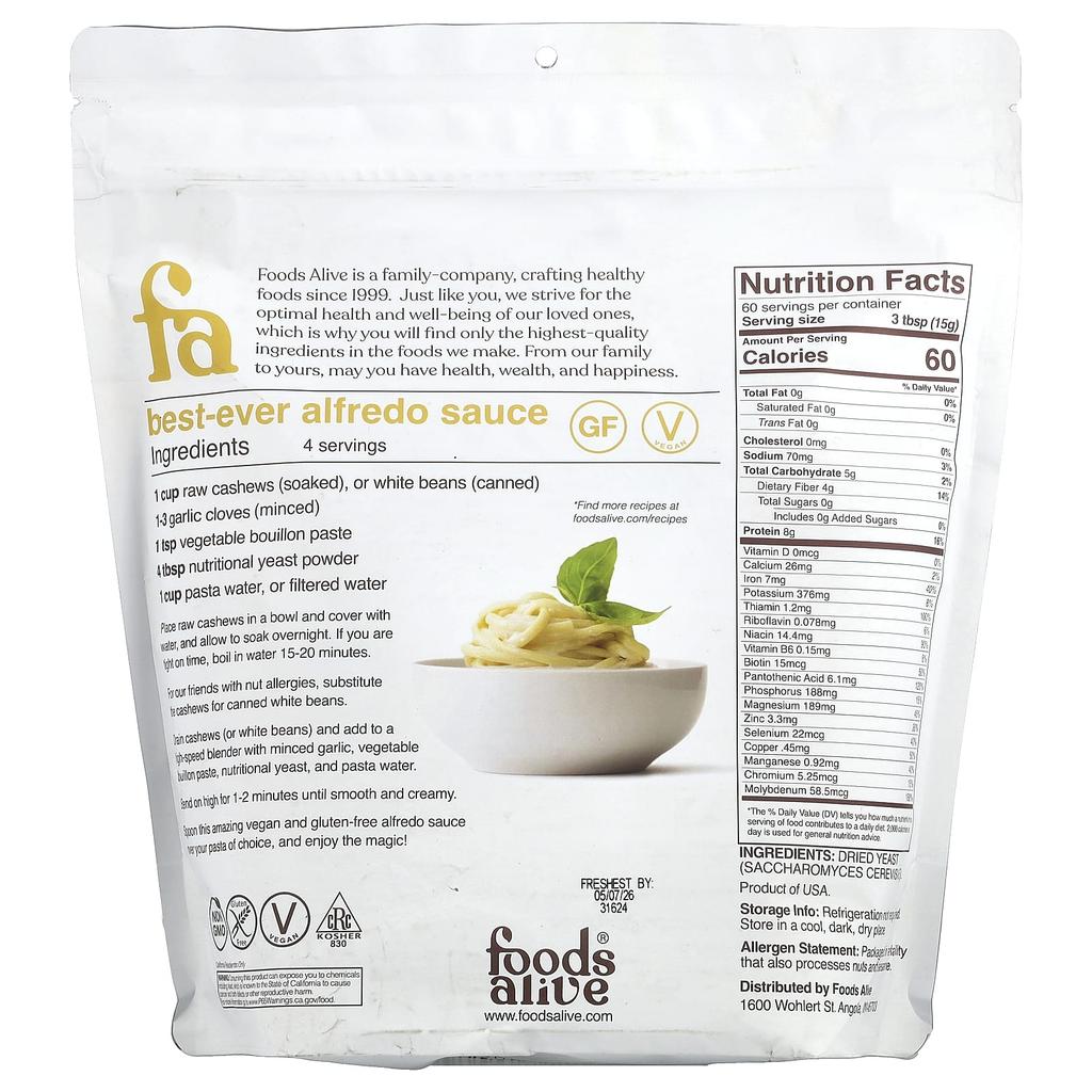 Nutritional Yeast Flakes, Unfortified, 907g (2Lb)