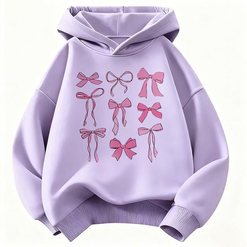 Pink Color Bow Design Hoodie Children's Sweatshirt for Boys Girls Autumn Casual