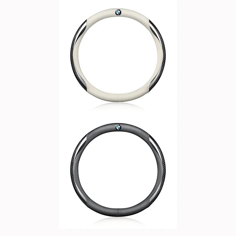 PU Leather Carbon Fiber Car Steering Wheel Cover Emblem Car Accessories For BMW 50th Kith M X1 X2 X3 X4 X5 X6 X7 E46 E90 E60 F10