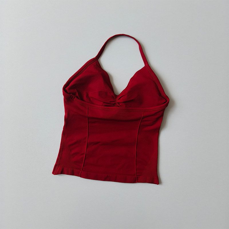 European and American Style Sexy Halter Neck Backless Push-Up Sports Bra Women's Yoga Top Fitness Pilates Tight-Fitting Long Tank Top