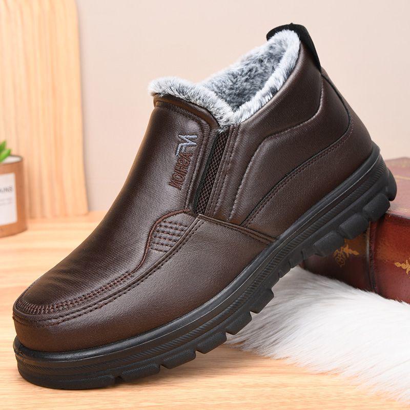 Old Beijing Waterproof Leather Winter Shoes for Elders - Non-slip, Thickened, Plus Velvet Warm, for Casual Wear