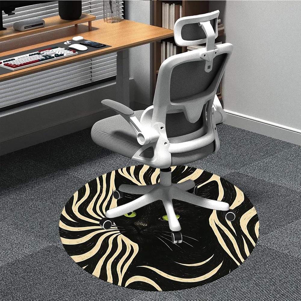 1ks Zebra Kočka Kancelářský Kulatý Koberec, Podložka Vhodná Do Kanceláře, Pod Kancelářské Židle Ložnice Obývací Pokoj Domácí Dekorace, Dekorace Místnosti