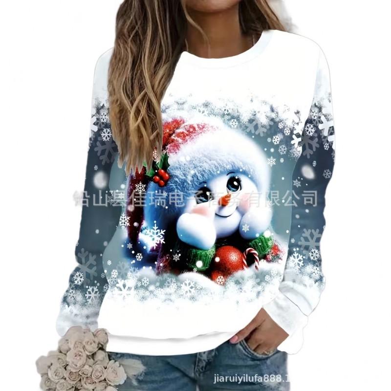 Womens 3D Printed Christmas Sweatshirt Long Sleeve Crew Neck Loose Fit Winter Casual Top