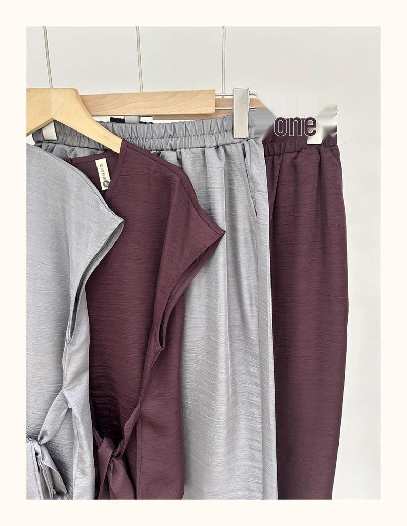 Elegant Ice Silk T-shirt & Casual Pants Set for Young Mothers - Summer Style, Age-Defying, Perfect for Middle-Aged & Seniors