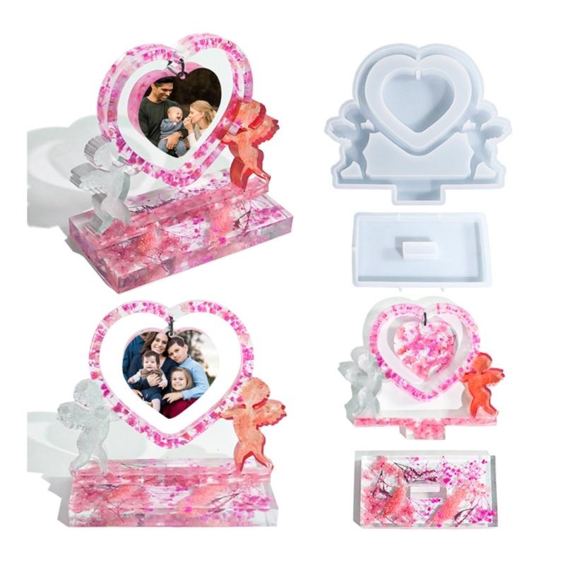 DIY Silicone Mold Heart Photo Cupids Frames Molds Beautiful Heart Shaped Frames Mould for Home Office Table Ornaments