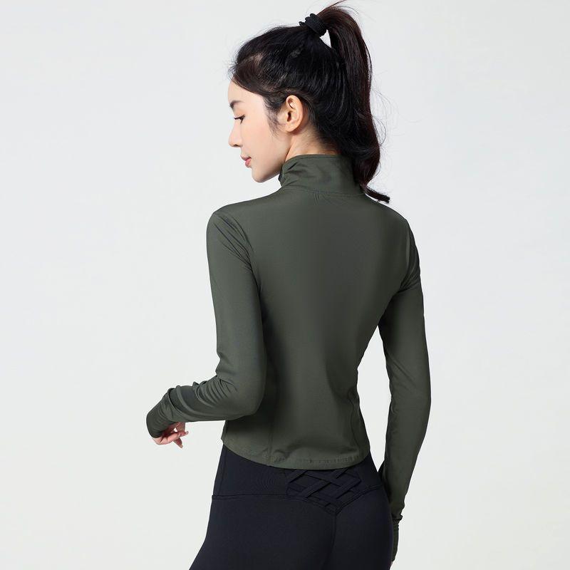 Sports Yoga Long-Sleeved Zipper Top Women'S Slim Fit Elastic Quick-Drying Fitness