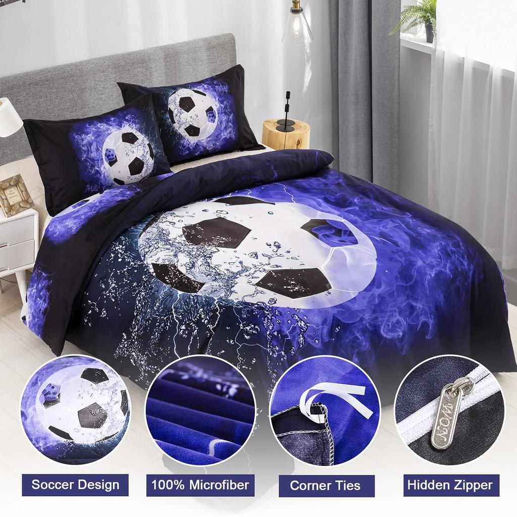 Blue Flame Football Three-piece Quilt Cover 3D Digital Printing Bedding Set Bed Cover