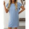 Summer Women's Contrasting Twisted Ruffle Solid Color Sleeves Mid Length Dress