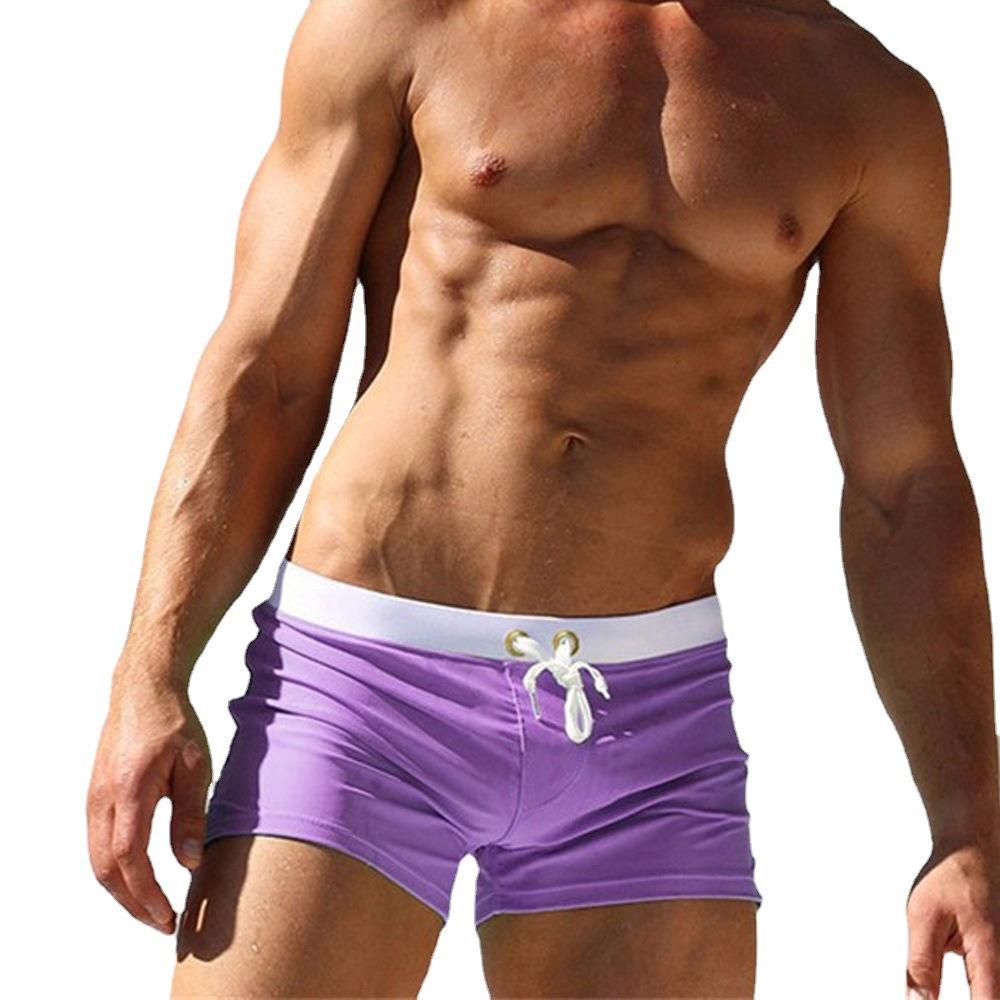 Summer men's solid-colored swimming trunks, loose men's shorts side-split zipper drawstring swimming trunks, back pockets, sports vacation beach pants