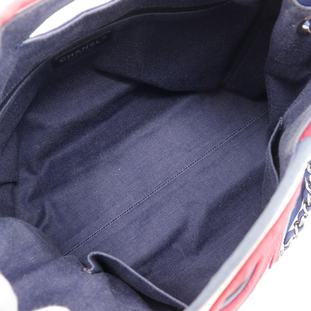 Chanel Chain Tote Tote Bag A47944 Cruise Line Border Navy Blue cotton/Nylon Women Used