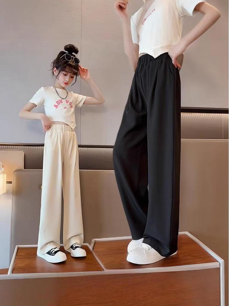 Stylowe letnie spodnie z szerokimi nogawkami z jedwabiu lodowego dla dużych dziewcząt - Wszechstronne, wyszczuplające i codzienne