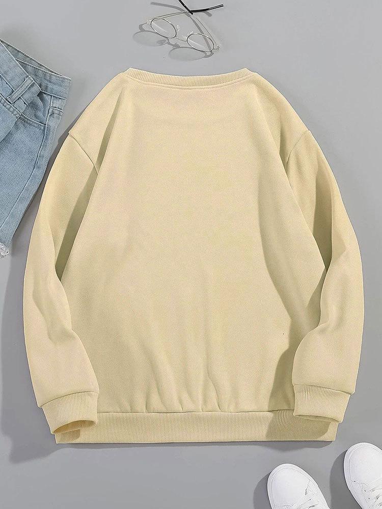 2025 Women's Fleece-Lined Slogan Sweatshirt, Solid Color, Round Neck