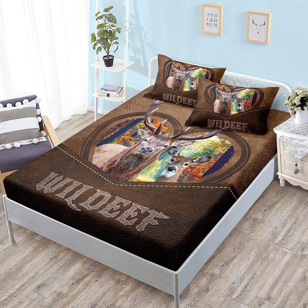 Animal Deer Kit, Mattress, Three-Piece Set, Bedspread, Pillowcase, Mattress Protective Cover, Bed Sheet All-Inclusive, Elastic