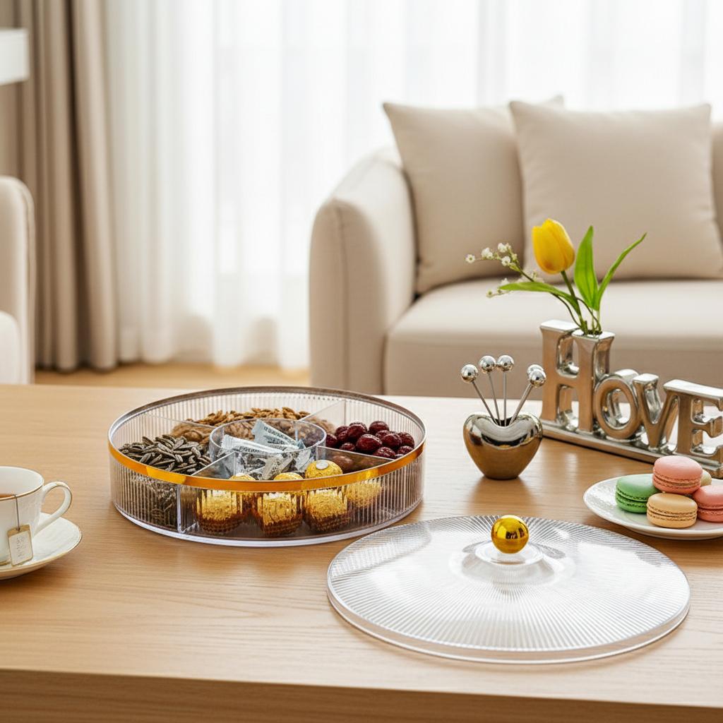 Premium Covered Nut Platter With Compartment Design For Snacks And Fruits Storage
