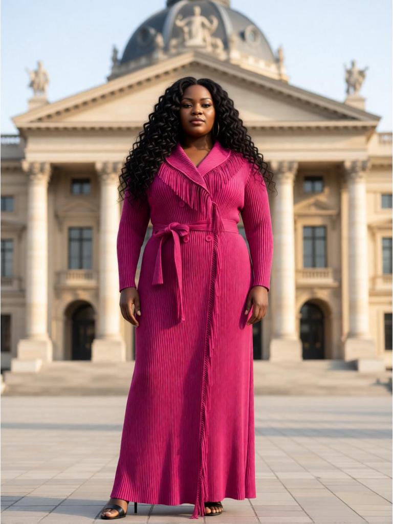 Elegant Plus Size Tassel Jacket - Miyake Pleats, European African Style Women's Fashion